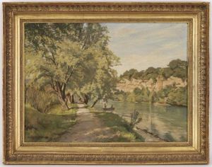 Barque Sur La Riviere, Paysage De Campagne by Jules Gaud