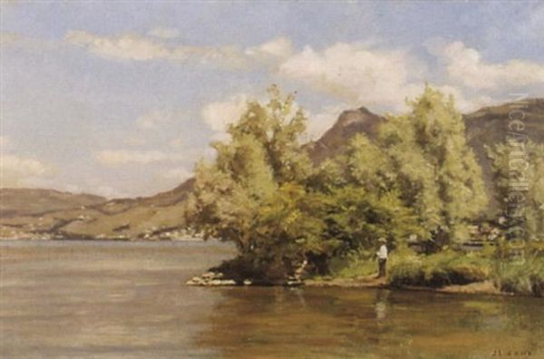 Sommerliche Seelandschaft Mit Angler - view 1
