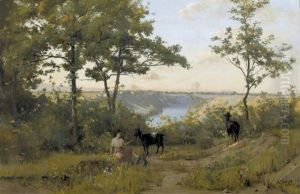 Idyllische Rhonelandschaft Mit Madchen Und Ziegen