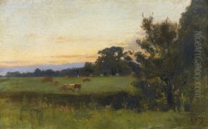 Abendliche Landschaft Mit Weidenden Kuhen by Leon Gaud