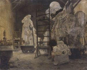 Altelier Du Sculpteur Dalou, Travaillant Son Triomphe De La Republique by Alphonse Gaudefroy