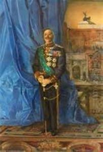 Portrait En Pied Du General Cesare Maria De Vecchi De Valcismon Avec Le Forum Et Le Capitole En Arriere-plan