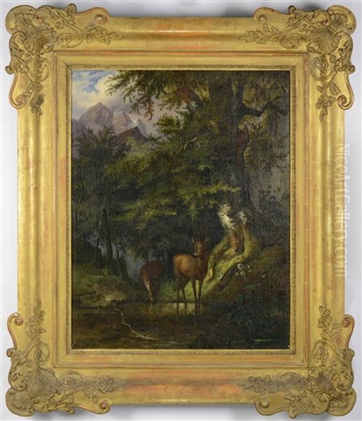 Mountain Landscape With A Pair Of Deer - view 1