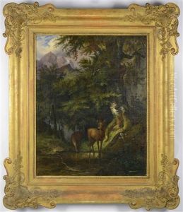 Mountain Landscape With A Pair Of Deer Mountain Landscape With A Pair Of Deer