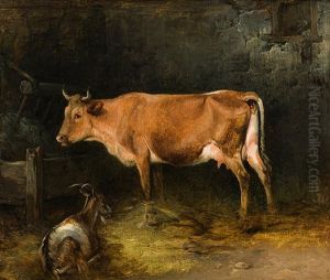 Cow And Goat In A Stable