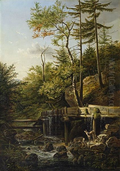 Deers At A Brook - view 1