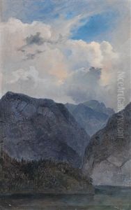 Mountain Lake (with Pencil Sketch, Verso) by Friedrich Gauermann