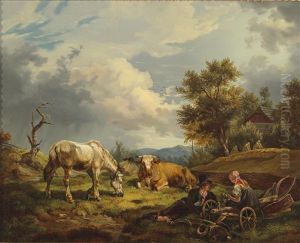 Resting In The Meadow by Friedrich Gauermann