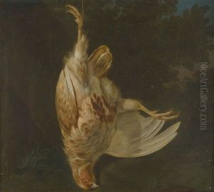 Erlegtes Rebhuhn Vor Waldlandschaft by Friedrich Gauermann