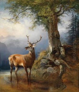 Hirsch Am Gosausee Im Hintergrund Der Dachstein