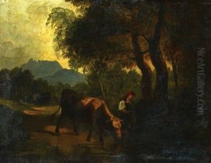 Cow And Peasant by Friedrich Gauermann