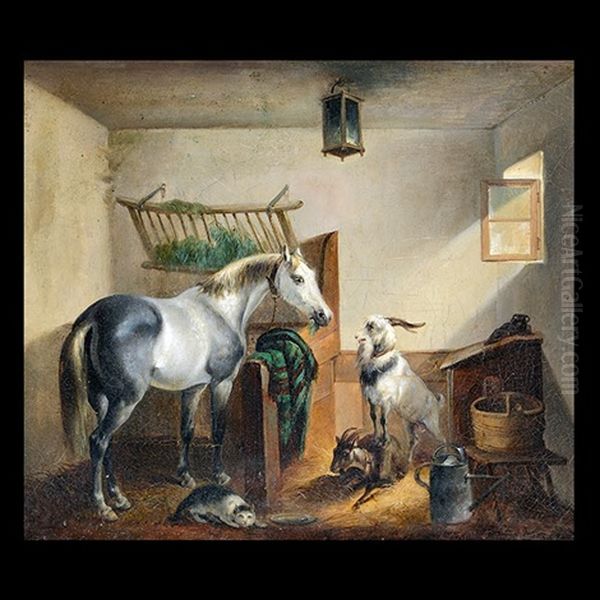 Horse With Goats And Cat - view 1