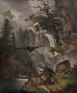 Zwei Geier Beim Verendeten Hirsch (vom Jahr 1832)