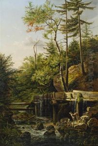 Rehe Am Waldbach by Friedrich Gauermann