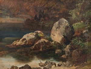 Naturstudie (felsiges Ufer) (study) by Friedrich Gauermann