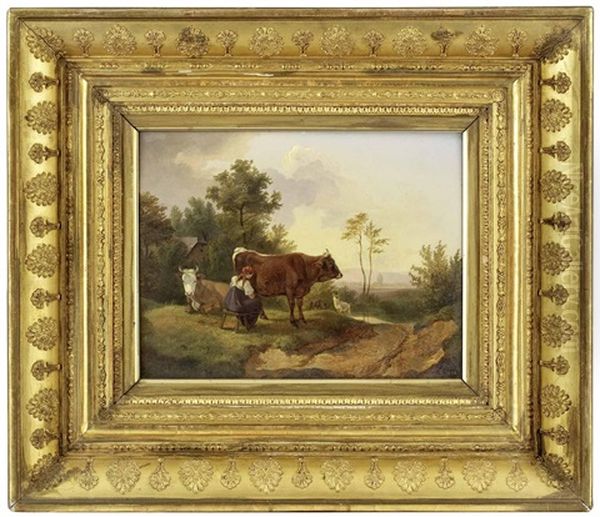 Bukolische Landschaftsidylle Mit Melkender Hirtin - view 1