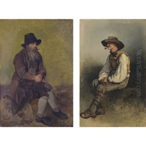 Ein Bartiger Mann Mit Tabakspfeife (bearded Man Smoking A Pipe)(+ Ein Bauer Mit Tabakspfeife (farmer Smoking A Pipe): 2 Works) by Friedrich Gauermann