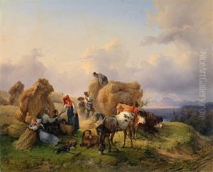 Ernteszene Im Voralpenland by Friedrich Gauermann