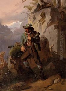 Der Jager Im Hochgebirge by Friedrich Gauermann