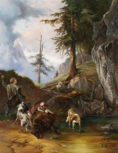 Ein Erlegter Bar Wird Aufgefunden by Friedrich Gauermann