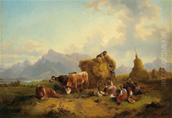Ernteszene Im Salzburgischen Mit Blick Auf Den Untersberg - view 1