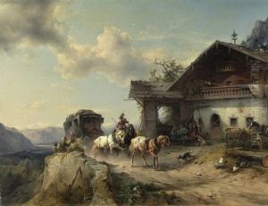Ankunft Der Postkutsche Auf Der Passhohe