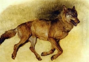 Liegender Wolf Nach Rechts by Friedrich Gauermann