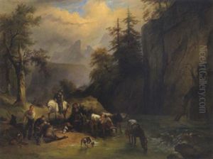 Erlegter Hirsch Wird Aufgeladen, Watzmann Und Die Herrenreinalpe Im Hintergrund