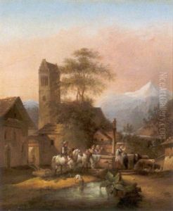Brunnen In Zell Am See, Freie Seitenverkehrte by Friedrich Gauermann