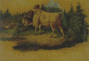 Stier In Einer Landschaft Stehend by Friedrich Gauermann