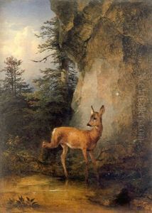 Ein Reh Bei Der Quelle by Friedrich Gauermann
