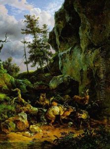 Wolfe, Die Einen Rehbock Reisen by Friedrich Gauermann