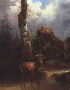 Rehbock Am Waldbach by Friedrich Gauermann