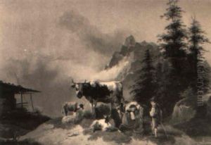 Bauernkinder Mit Kuhen Und Ziegen Im Hochgebirge