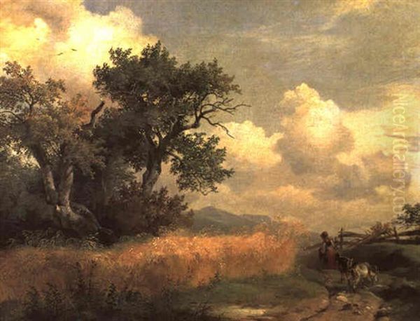 Madchen Mit Zwei Ziegen Am Feldweg - view 1