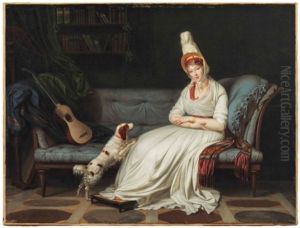 Portrait Of Elizabeth, Lady Webster, Later Lady Holland (1771-1845), Full-length, In A White Dress And Feathered Hat, With Her Spaniel, Pierrot, On A Chaise-longue<br/>, With A Guitar