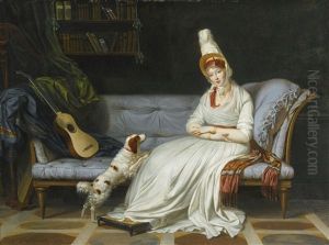 Portrait Of Elizabeth, Lady Webster, Later Lady Holland, Seated Full-length, In A White Dress And Feathered Hat, With Her Spaniel Pierrot, On A 'chaise-longue,' With A Guitar, In An Interior