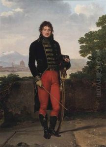 Portrait Of An Officer, Thought To Be General Jean-claude Moreau (1755-1828), Full-length, In Uniform, A View Of Florence Beyond by Louis Gauffier
