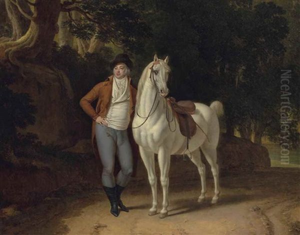 Portrait Of Lourenco Jose Xavier De Lima, 1st Count Of Mafra, Standing Beside A White Horse, On A Track In A Wooded Landscape - view 1