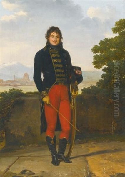 Portrait Of An Officer, Thought To Be General Jean-claude Moreau, Standing Full Length In Uniform On A Terrace, A View Of Florence Beyond - view 1