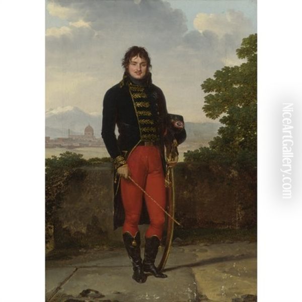 Portrait Of An Officer, General Jean-claude Moreau (?), In Uniform, On A Terrace, A View Of Florence Beyond - view 1