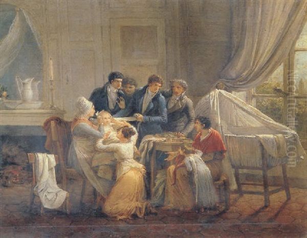 Interior Scene With Figures Gathered Around An Infant - view 1