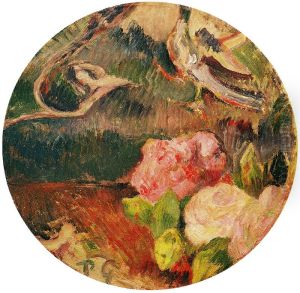 Fleurs Et Oiseau, Decor De Tambourin by Paul Gauguin