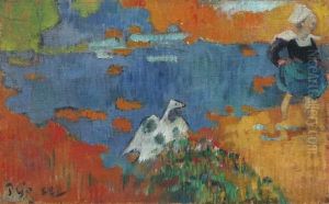 Bretonne Et Oie Au Bord De L'eau by Paul Gauguin