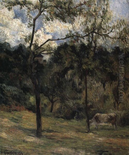 Paysage De Normandie, Vache Dans Un Pre - view 1