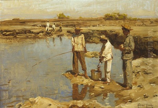 Figures Fishing From The Shore - view 1