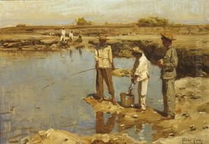 Figures Fishing From The Shore by Gilbert Gaul