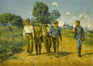 Soldiers Marching On Rutted Lane