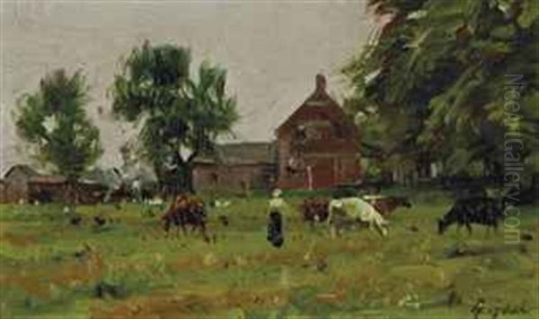 Farm In The Summer With Cows - view 1