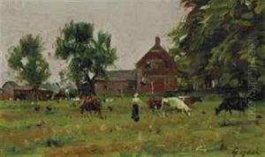Farm In The Summer With Cows by Gilbert Gaul